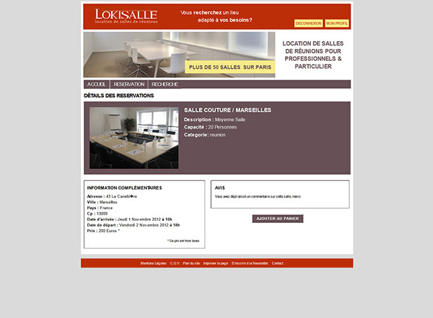 Site lokisalle.fr Détails réservations